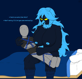 anthro bdsm bed big_breasts blocked_orgasm bondage bound breasts chain dialogue dominant dominant_female duo faceless_character faceless_male female furniture handjob male male/female nipples orgasm_denial penile questionable_consent sex size_difference submissive submissive_male text erotic_diversion undertale_yellow anon martlet_(undertale_yellow) martlet_(zenith_form) avian bird human mammal absurd_res english_text hi_res