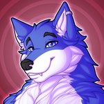 anthro blue_body blue_eyes blue_fur fur male pattern_background simple_background smile solo white_body white_fur bluetashi dwen canid canine canis mammal wolf 1:1 hi_res icon