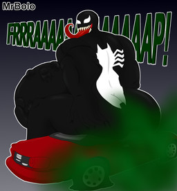 after_vore ambiguous_gender big_butt big_muscles black_body butt car destruction emblem empty_eyes fart fart_cloud fart_fetish green_fart_cloud group hand_on_butt long_tongue looking_back male male_focus muscular not_furry sharp_teeth sitting solo_focus sound_effects teeth text tongue tongue_out trio vehicle vehicle_destruction vore mrbolo marvel venom_(marvel) alien alien_humanoid humanoid symbiote hi_res story_at_source