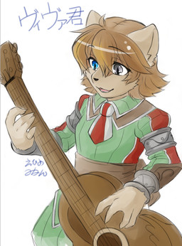 acoustic_guitar anthro blue_eyes brown_body brown_fur brown_hair female fur grey_eyes guitar hair heterochromia kemono musical_instrument open_mouth playing_guitar playing_music plucked_string_instrument short_hair simple_background solo string_instrument white_background ehime_mikan canid canine canis domestic_dog mammal