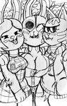 anthro big_breasts big_sister_villager blush breasts button_(fastener) button_dress cleavage clothed clothing dress female group peppy_villager smile smiling_at_viewer j2_sharp animal_crossing nintendo carmen_(animal_crossing) dotty_(animal_crossing) katt_(animal_crossing) domestic_cat felid feline felis lagomorph leporid mammal rabbit graphite_(artwork) hi_res monochrome traditional_media_(artwork)