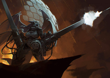 4_wings anthro armor black_hair blue_body breasts clothed clothed_anthro clothed_female clothing detailed_background female female_anthro forcefield gun hair headgear helmet membrane_(anatomy) membranous_wings multi_wing non-mammal_breasts open_mouth ranged_weapon shield solo tail weapon wings sno_artic mythology haavex dragon mythological_creature mythological_scalie scalie hi_res