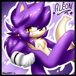 accessory anthro black_border border clothing fur gloves hair hair_accessory hair_elastic handwear long_tail male purple_body purple_fur purple_hair red_hair_elastic solo tail white_clothing white_gloves white_handwear yellow_eyes angeloid003 sega sonic_the_hedgehog_(series) aleon_the_hedgehog_(angeloid003) fan_character eulipotyphlan hedgehog mammal 1:1