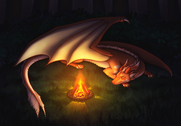 back_spines campfire claws cyrosolta feral fire forest grass horn male orange_body orange_scales plant scales shrub sleeping solo tail tree wings mythology creamsicle_(thegreattaz) dragon mythological_creature mythological_scalie scalie absurd_res hi_res
