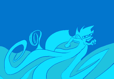 apode blue_body blue_hair blue_skin eyewear glasses hair legless male running serpentine solo alyfia homestuck ms_paint_adventures june_egbert draconcopode humanoid 2026 aliasing blue_theme digital_media_(artwork)