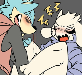 3_toes adolescent angry anthro anthro_on_anthro barefoot black_nose blood blue_body blue_fur blush bodily_fluids cheek_tuft chest_tuft clothed clothing dripping duo empty_eyes eye_contact facial_tuft feet fur fur_markings grey_background head_tuft hoodie horn interspecies leg_grab looking_at_another male male/male markings multicolored_body multicolored_fur nosebleed open_mouth open_smile rape_face robe shirt simple_background smile sweat teeth toes tongue topwear tuft two_tone_body two_tone_fur white_body white_eyes white_fur yelling young young_anthro young_male saku1saya undertale undertale_(series) asriel_dreemurr seiya_(saku1saya) boss_monster_(undertale) bovid canid canine canis caprine domestic_dog mammal 2015