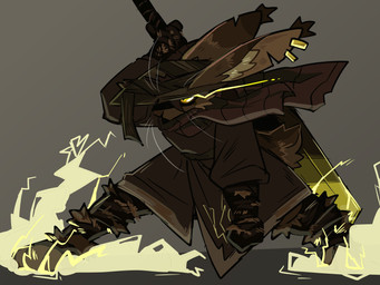 anthro anthrofied barefoot big_sword bottomwear breasts brown_body brown_fur clothing ear_piercing ear_ring feet female fur gold_(metal) gold_ear_ring grey_background grey_inner_ear_fluff hand_wraps hat headgear headwear holding_melee_weapon holding_object holding_sword holding_weapon inner_ear_fluff legwrap melee_weapon mouthless oversized_bottomwear oversized_clothing oversized_topwear piercing ring_piercing scut_tail short_tail simple_background solo straw_hat sword tail topwear tuft weapon wraps yellow_eyes starsandbards limbus_company project_moon heishou_pack-mao_branch_(project_moon) outis_(limbus_company) lagomorph leporid mammal rabbit 2025 4:3 hi_res watermark