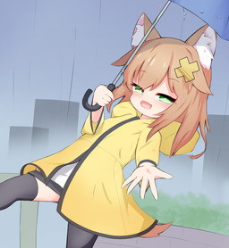 blush clothed clothing female fur hair legwear long_hair looking_at_viewer open_mouth outside raining simple_background solo thigh_highs umbrella young young_female young_humanoid yigyuki vtuber nekoname_tuna animal_humanoid cat_humanoid felid felid_humanoid feline feline_humanoid humanoid mammal mammal_humanoid digital_media_(artwork)