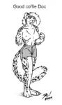 anthro biped bottomwear breasts clothed clothing dialogue female fluffy fluffy_tail fur hair looking_at_viewer markings nipples shorts simple_background solo spots spotted_body spotted_fur standing tail text tongue tongue_out topless doc_nickel third-party_edit the_whiteboard pirta_(the_whiteboard) felid leopard mammal pantherine snow_leopard 2009 english_text greyscale low_res monochrome nude_edit