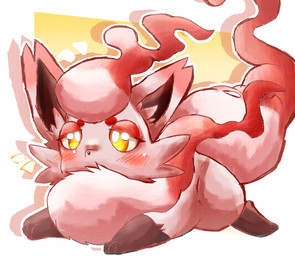 big_tail blush blush_lines border cheek_tuft dipstick_ears dipstick_tail ear_markings emanata facial_tuft female feral fluffy fluffy_ears fluffy_tail fur grey_body grey_fur markings multicolored_ears narrowed_eyes neck_tuft red_body red_fur simple_background solo tail tail_markings tuft white_background white_body white_border white_fur yellow_background yellow_eyes felipotyphlosion nintendo pokemon canid canine generation_8_pokemon hisuian_form hisuian_zorua mammal pokemon_(species) regional_form_(pokemon) hi_res