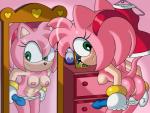 2017 amy_rose anthro anus blush breasts butt clothed clothing dildo eulipotyphlan female genitals hedgehog hi_res looking_back mammal mirror nipples panties pussy rear_view sega sex_toy solo sonic_the_hedgehog_(series) sonictopfan topless underwear undressing