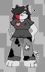 accessory anthro bite_mark blood bodily_fluids clothed clothing female freckles fully_clothed hair_accessory red_monochrome skeletal_hand solo dimsun rossie_(dimsun) felid feline mammal greyscale monochrome spot_color