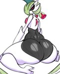 big_butt black_body black_sclera butt eyelashes female high_heeled_feet horn kneeling looking_at_viewer looking_back looking_back_at_viewer rear_view red_eyes simple_background solo thick_thighs white_background white_body saltyxodium nintendo pokemon future_pokemon generation_9_pokemon humanoid iron_valiant paradox_pokemon pokemon_(species) 2024 absurd_res hi_res