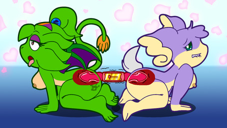 accessory all_fours anal anal_penetration anthro ass_to_ass bangs bedroom_eyes big_butt big_ears birthmark bite biting_lip blue_background butt claws clothing curled_tail dildo double_dildo duo erect_nipples eyeshadow feathers female female/female fluffy_ears fur gradient_background green_body hair headband heart_bubble heart_symbol highlights_(coloring) internal internal_anal kneeling long_tail looking_pleasured magenta_eyes makeup markings moan multicolored_body narrowed_eyes nipples nude object_in_ass orange_highlights penetration ponytail purple_body purple_clothing purple_eyeshadow purple_fur purple_shirt purple_topwear scut_tail seductive sex_toy sex_toy_in_ass sex_toy_insertion sharing_double_dildo sharing_sex_toy shirt short_tail side_view simple_background snout spread_wings tail tan_body tan_fur tan_skin teal_eyes thick_thighs toe_claws tongue tongue_out topwear two_tone_body vibrator vibrator_in_ass wings x-ray_view spdy4 mythology nintendo pokemon arrow_(spdy4) arrow_the_dragon arrow_xiang_long maurice_(wotter16) audino couatl dragon eastern_dragon feathered_scalie feathered_snake generation_5_pokemon hybrid mythological_creature mythological_scalie pokemon_(species) reptile scalie snake 16:9 2018 colored_line_art flat_colors hi_res widescreen
