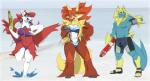 anthro anthrofied bikini clothing female footwear group male sandals shoes simple_background swimwear tail two-piece_swimsuit white_background zerofox1000 nintendo pokemon lucas_(zerofox1000) maya_del_phox meri_(zerofox1000) canid canine delphox generation_3_pokemon generation_6_pokemon latias legendary_pokemon mammal manectric pokemon_(species) 2019