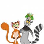 anthro crown duo female fluffy fluffy_tail fur green_eyes grey_body grey_fur hands_on_back headgear leaf male male/female orange_body orange_fur simple_background smile tail white_background yellow_eyes lemurblog_(artist) all_hail_king_julien dreamworks madagascar_(series) clover_(madagascar) king_julien crowned_lemur lemur mammal primate ring-tailed_lemur strepsirrhine 1:1