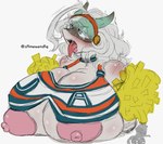 ahegao anthro big_breasts blue_body blue_fur breasts cheerleader clothed clothing female fur hair huge_breasts looking_pleasured nipples partially_clothed pink_nipples pom_poms solo tongue tongue_out white_body white_hair slimewendigo my_hero_academia ippan_josei canid canine canis fox mammal quirked_human_(my_hero_academia) unknown_species absurd_res hi_res sketch