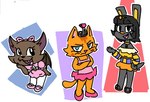 anthro bow_(feature) clothing crown dress female group headgear tiara trio young spwnkage daisy_(spwnkage) katie_(spwnkage) niya_(spwnkage) bat domestic_cat felid feline felis lagomorph leporid mammal rabbit