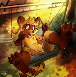 4_fingers 4_toes anthro balls black_pawpads casual_nudity chain crown detailed_background facial_markings feet fingers flaccid fluffy fluffy_tail foreskin fur genitals gloves_(marking) grass head_markings head_tuft headgear leg_markings logo male male_anthro markings mask_(marking) motion_blur multicolored_body multicolored_fur navel nude_anthro nude_male on_swing open_mouth open_smile outdoor_nudity outside pawpads penis plant plantigrade_pawpads playground red_eyes sharp_teeth sitting smile socks_(marking) solo spread_legs spreading swinging swingset tail tan_body tan_fur teeth toes tongue tongue_out tuft two_tone_body two_tone_fur unretracted_foreskin young young_anthro young_male krimsomskaizo mammal procyonid raccoon 2025 absurd_res artist_logo digital_drawing_(artwork) digital_media_(artwork) full-length_portrait hi_res portrait