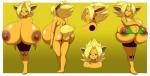 anthro big_breasts big_nipples blonde_hair breasts female green_eyes hair huge_breasts hyper hyper_breasts nipples pokemorph simple_background solo speeds nintendo pokemon blitza fan_character jolty canid canine eeveelution generation_1_pokemon jolteon mammal pokemon_(species) digital_media_(artwork)