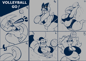 anthro ball big_breasts bodily_fluids breasts female huge_breasts navel overweight overweight_anthro overweight_female playing playing_sport sport standing sweat tail text thick_thighs volleyball volleyball_(ball) wide_hips patpakych1109 nintendo pokemon delphox generation_5_pokemon generation_6_pokemon generation_7_pokemon generation_9_pokemon lycanroc meowscarada mienshao pokemon_(species) zoroark english_text hi_res