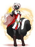 anthro big_tail black_body black_fur black_nose boots breasts clothed clothing dress elemental_manipulation female female_anthro fire fire_manipulation footwear fur grey_hair hair jewelry shoes simple_background solo tail white_body white_fur mykegreywolf bethellium katherine_(bethellium) mammal mephitid skunk 2024 3:4 absurd_res digital_media_(artwork) full-length_portrait hi_res portrait