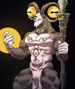 abs anthro barazoku biceps featureless_crotch fur horizontal_pupils horn male multi_eye muscular muscular_anthro muscular_male muscular_thighs navel pecs pupils solo triceps lossi elden_ring elden_ring_nightreign fromsoftware libra_creature_of_night bovid caprine demon goat mammal hi_res