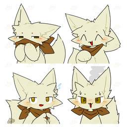 ^_^ ^o^ ambiguous_anthro ambiguous_gender anthro big_ears blush blush_lines bodily_fluids brown_kerchief brown_neckerchief cheek_tuft circle_eyebrows covering covering_mouth eyebrows eyes_closed facial_tuft fluffy fluffy_tail flustered front_view fur kemono kerchief kerchief_only looking_at_viewer monotone_body monotone_fur monotone_tail mostly_nude neckerchief neckerchief_only neckwear open_:3 open_mouth orange_eyes paws pupils shy simple_background smile solo spiral_pupils sweat sweatdrop tail tail_motion tailwag tan_body tan_ears tan_fur tan_inner_ear tan_tail tuft white_background white_pupils tontaro naa-kun_(tontaro) felid feline mammal 1:1 2026 2d_animation animated bust_portrait colored digital_media_(artwork) expression_sheet flat_colors frame_by_frame loop multiple_images portrait signature watermark