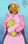 4_fingers alternate_form alternate_species anthro anthrofied beak belly big_breasts breasts clothed clothing cosplay costume crossover_cosplay curvy_figure dress feathered_wings feathers female fingers front_view fully_clothed looking_at_viewer non-mammal_breasts orange_beak overweight overweight_anthro overweight_female pink_clothing pink_dress purple_eyes slightly_chubby slightly_chubby_anthro slightly_chubby_female smile solo voluptuous wide_hips wings yellow_body yellow_feathers yellow_skin thevgbear disney five_nights_at_freddy's robin_hood_(disney) scottgames chica_(fnaf) chica_(thevgbear) maid_marian avian bird chicken galliform gallus_(genus) phasianid 2021 crossover digital_media_(artwork) signature