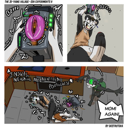 anthro appliance bottomwear bottomwear_down clothed clothing dialogue erection female foreskin fucking_machine genitals kitchen_appliance machine male pants pants_down partially_clothed penetrable_sex_toy penis sex_toy smile text toaster vulva destruteka zen_hesui_(destruteka) zoshu_hesui_(destruteka) bear giant_panda mammal 1:1 comic english_text brother_(lore) brother_and_sister_(lore) sibling_(lore) sister_(lore)