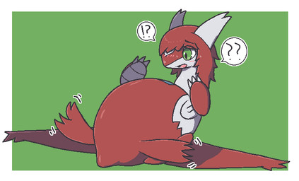 ambiguous_gender anthro blue_markings border featureless_crotch green_background green_eyes hair implied_transformation interrobang looking_down looking_down_at_self lying markings motion_lines nude on_back open_mouth question_mark red_body red_hair simple_background sitting slightly_chubby solo speech_bubble three-quarter_view white_border white_markings wings oagoner nintendo pokemon generation_3_pokemon latias legendary_pokemon pokemon_(species) 2024 colored