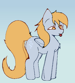 blonde_hair cutie_mark derp_eyes female feral gradient_background grey_body hair long_tail simple_background solo tail tongue tongue_out wings yellow_tail eepy_donkey friendship_is_magic hasbro my_little_pony mythology derpy_hooves_(mlp) equid equine horse mammal mythological_creature mythological_equine pegasus pony low_res