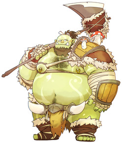belly big_belly bottomwear clothing green_body loincloth male moobs nipples overweight overweight_male simple_background solo weapon chiro_(artist) humanoid orc 2022 hi_res