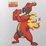 2018 angry antennae_(anatomy) anthro anthrofied arthropod belly biceps biped black_body black_eyes black_markings brown_nose english_text facial_hair fakemon featureless_crotch featureless_feet feet fighting_pose fire firefightdex fist full-length_portrait generation_4_pokemon hatching_(art) hi_res humanoid_hands insect kricketune male marco_fanjul marker_(artwork) markings mixed_media multicolored_body mustache nintendo nude pen_(artwork) pokemon pokemon_(species) portrait pose red_body shaded shadow side_view simple_background solo standing text toony traditional_media_(artwork) white_background yellow_body