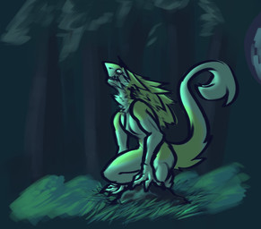 ambiguous_gender claws crouching grass looking_at_viewer night plant solo tail tail_tuft tuft sergalfluffer fluffy_(doreh) sergal hi_res
