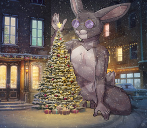 5_fingers anthro baubles bent_leg black_eyebrows black_sky box building christmas_decorations christmas_lights christmas_present christmas_star christmas_tree closed_smile clothing container door eyebrows eyewear featureless_crotch feet fingers fur gift gift_box glasses green_eyes grey_body grey_fur grey_hair hair holidays kneeling light macro macro_anthro macro_male male male_anthro markings mouth_closed multicolored_body multicolored_fur multicolored_hair night nude_anthro nude_male orange_tail outside pink_inner_ear pink_nose plant round_glasses sign sky smile snow snowing solo sunglasses tail tan_markings text toes tree two_tone_body two_tone_fur two_tone_hair two_tone_tail vehicle window yellow_eyewear yellow_sunglasses dankalaning villmix christmas vc_wolffe_(vc_wolffe) lagomorph leporid mammal rabbit 2024 colored digital_drawing_(artwork) digital_media_(artwork) english_description english_text hi_res lighting shaded signature