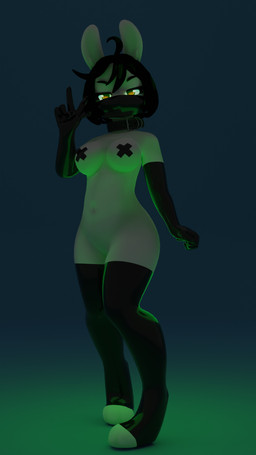 anthro armwear breasts choker clothed clothing collar female gloves handwear jewelry latex latex_armwear latex_clothing latex_gloves latex_handwear latex_legwear latex_stockings legwear mask mostly_nude necklace pasties radioactive solo stockings unknown_artist lagomorph leporid mammal rabbit 3d_(artwork) 9:16 digital_media_(artwork) hi_res