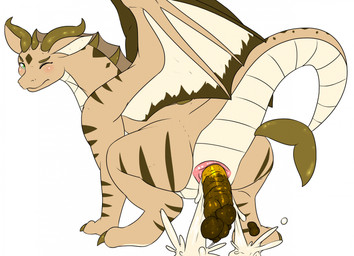 animal_genitalia blush brown_body brown_scales butt claws cloaca crouching feces female female_pooping feral genitals green_eyes horn looking_back one_eye_closed pooping pooping_on_floor raised_tail scales scatplay simple_background solo spread_wings striped_body striped_scales stripes tail tan_body tan_scales toe_claws urate white_background white_body white_scales wings wink thecapedmanlloyd mythology mirah dragon mythological_creature mythological_scalie scalie hi_res