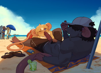 anthro athletic athletic_anthro athletic_male beach bodily_fluids clothed clothing duo exhibitionism fellatio genitals male male/male oral penile penis pubes risky sea sex sweat vein water plaguerat caleb_(plaguerat) doug_(plaguerat) mammal mouse murid murine rat rodent absurd_res hi_res