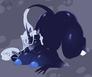 anthro areola big_breasts big_butt blue_body blue_eyes blue_hair blue_tail breasts butt eyeshadow female fur glistening glistening_body glistening_breasts hair hooves horn hyper lips makeup max_cobra nipples piercing solo tail thick_thighs tongue tongue_piercing maxtyan mythology astrelia_(garedwolf) equid equine horse mammal mythological_creature mythological_equine unicorn hi_res