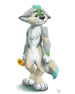 anthro black_nose bodily_fluids brown_eyes crying ears_down featureless_crotch flower front_view fur glistening glistening_eyes grey_body grey_fur holding_flower holding_object logo male mouth_closed nude pivoted_ears plant simple_background solo standing tan_body tan_fur tears wavy_mouth white_background white_body white_fur young young_anthro young_male pandapaco canid canine mammal artist_logo full-length_portrait portrait signature
