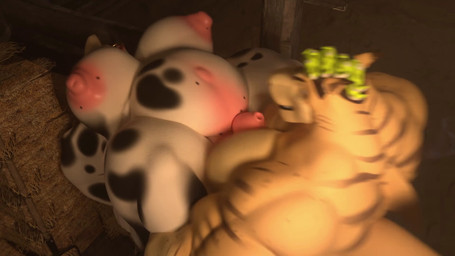 anal anal_penetration anthro areola barn big_breasts big_butt big_nipples black_spots breasts butt countershade_torso countershading duo flaccid foreskin genitals green_hair hair hay hay_bale male male/male markings moobs muscular muscular_male navel night nipples obese on_hay on_hay_bale outie_navel overweight penetration penis pink_areola pink_penis sex small_penis spots spotted_body unretracted_foreskin yellow_body yellow_skin codans bovid bovine cattle fish mammal marine shark 16:9 animated hi_res long_playtime sound source_request widescreen