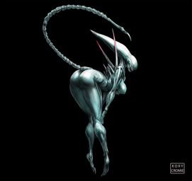 bent_over big_breasts big_butt breasts butt elongated_head female long_tail looking_at_viewer looking_back nude presenting presenting_hindquarters solo tail kory_cromie alien_(franchise) alien xenomorph hi_res