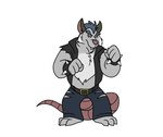 3_toes anthro bottomwear clothing eyes_closed feet grey_body male pants simple_background solo toes white_background mansurella1 brok_the_investigator cowcat_games squealers_chief mammal murid murine rat rodent animated official_art short_playtime