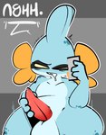 anthro balls big_balls big_penis blue_body bodily_fluids electronics eyeliner freckles genital_fluids genitals grey_background makeup male masturbation penis phone precum saliva simple_background solo tapering_penis thick_thighs 1upgobbo nintendo pokemon nah_(1upgobbo) generation_3_pokemon mudkip pokemon_(species) 2024 hi_res