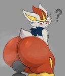 ambiguous_gender anthro anus backsack balls big_butt blush butt duo genitals grey_body huge_butt huge_thighs hyper hyper_butt imminent_facesitting looking_back male male/ambiguous male_on_top multicolored_body nude on_top open_mouth question_mark red_eyes thick_thighs two_tone_body wide_hips reddrago nintendo pokemon cinderace generation_8_pokemon human mammal pokemon_(species) absurd_res hi_res