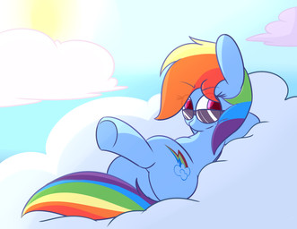 cloud cutie_mark eyebrows eyewear female feral hair multicolored_hair outside raised_eyebrows smile solo sun sunglasses mrdegradation friendship_is_magic hasbro my_little_pony rainbow_dash_(mlp) equid mammal hi_res