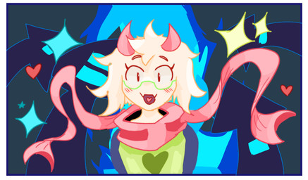 2_horns anthro black_sleeves blush border clothed clothed_anthro clothing fully_clothed fully_clothed_anthro fur green_clothing green_topwear heart_clothing heart_symbol horn male open_mouth pink_horn pink_scarf scarf solo topwear white_body white_border white_fur cosmic_logem deltarune undertale_(series) ralsei bovid caprine goat mammal half-length_portrait hi_res portrait