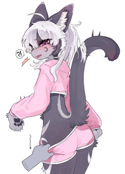4_fingers adolescent ahoge anthro anthro_focus blush bottomwear butt clothed clothed_anthro clothed_male clothing clothing_pull crop_top cropped_hoodie crossdressing crossdressing_male cute_fangs disembodied_hand duo fangs femboy fingers fur grey_body grey_fur grey_hair hair hoodie interrobang kemono looking_at_viewer looking_back looking_back_at_viewer male male_anthro male_focus open_mouth pawpads paws pink_clothing pink_hoodie pink_topwear ponytail purple_eyes shirt shorts simple_background solo_focus tail teeth tongue topwear undressing undressing_another white_background young young_anthro young_male kid094ff crescen_(crescencat) domestic_cat felid feline felis mammal 2025 digital_media_(artwork) hi_res