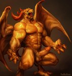 abs anthro balls erection eyes_closed genitals glans horn humanoid_genitalia humanoid_penis male membrane_(anatomy) membranous_wings muscular muscular_male navel nipples pecs penis solo vein veiny_muscles veiny_penis wings yellow_body thebigslick mythology dragon mythological_creature mythological_scalie scalie